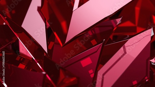 Abstract background of sharp ruby red glass fragments