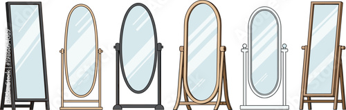 Set of Full Length Standing Mirror Icons Featuring Oval and Rectangular Frames for Bedroom Dressing Room Furniture and Modern Interior Home Decor Designs