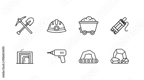 Mining Equipment and Supplies Icons Set Vector Illustration