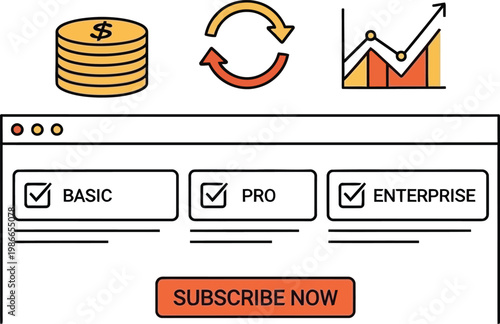 Subscription Plans Comparison: Basic, Pro, Enterprise with Finance Icons