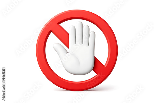A red prohibition sign with a white hand inside, indicating stop or do not enter, against a white background