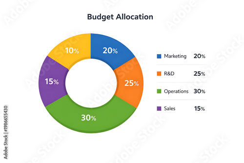 Budget Allocation Pie Chart Showing Marketing, R&D, Operations, and Sales Percentages