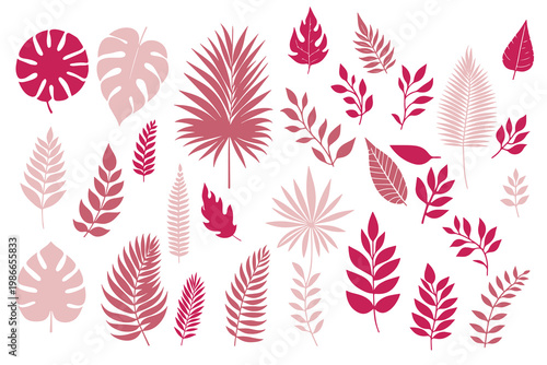 Leaf set in minimal botanical style with flat foliage elements for branding identity and design systems