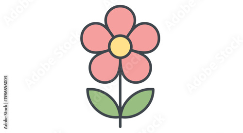Pink flower icon, simple floral symbol, cartoon bloom, vector graphic