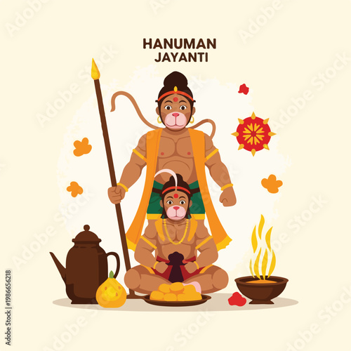 A cartoon graphic commemorating Hanuman Jayanti with two monkey gods