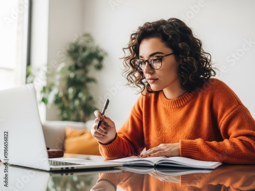 Woman studying with laptop and notebook isolated on white background isolated on white background