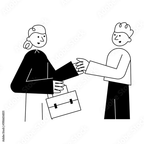 A hand drawn style illustration showing business dealing

