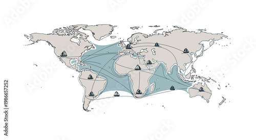 A world map illustration showing potential US military escalation routes, highlighting the Strait of Hormuz and other key areas in a stylized design with a neutral color palette