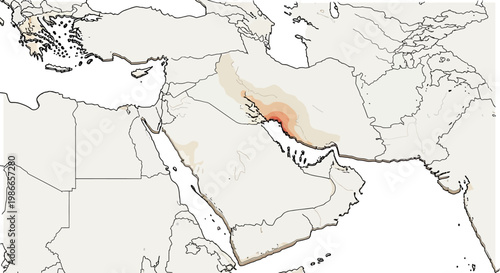 A vector design depicts a map of the Middle East and Arab countries, focusing on the Strait of Hormuz with a US military escalation threat shown in red, set against a light background