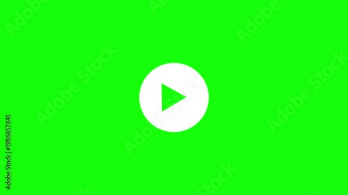 A bright green background features a prominent white play button symbol