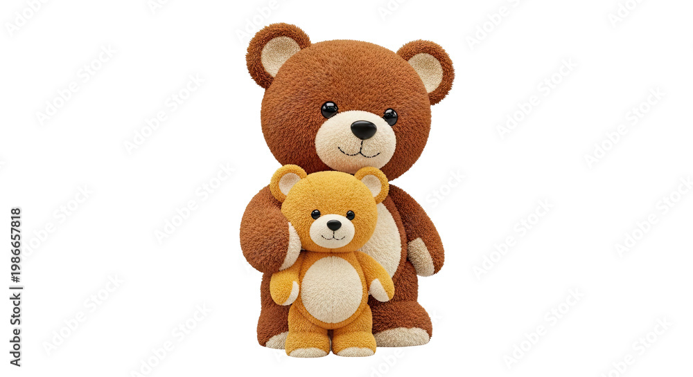 Obraz premium Two Teddy Bears, One Large Brown, One Small Orange