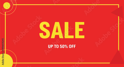 Red sale advertisement banner with yellow and white text