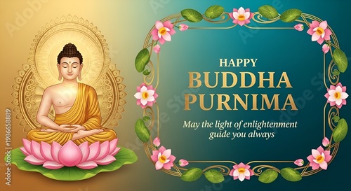 Happy Buddha Purnima 3D Background with Elegant Typography