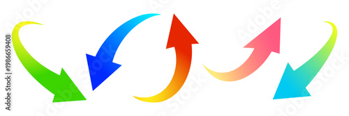 カラフルなグラデーションの曲線矢印のセット