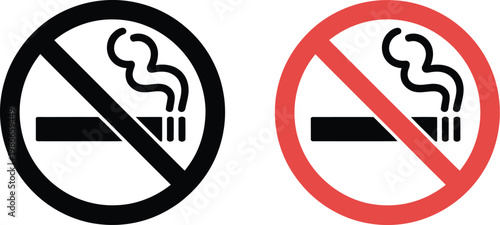 No smoking icon set, vector prohibition symbols for cigarette smoke ban non smoking room nicotine warning and unhealthy habit restriction signage.