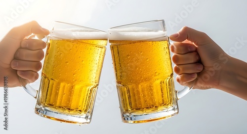 Toasted Beer Toast Two Hands Clinking Glasses