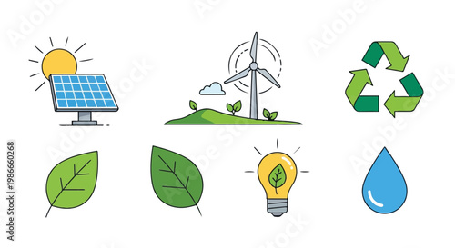 Eco friendly icons for sustainable living and green energy solutions