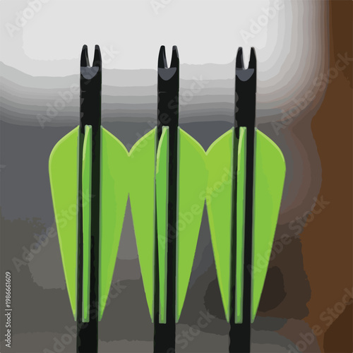 Three black arrows with green fletching