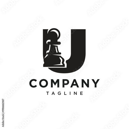 Letter U Pawn Chess Logo Icon Vector