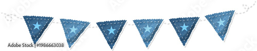 Denim Bunting Flag Patch Craft, Cut Out Sticker Scrapbook 