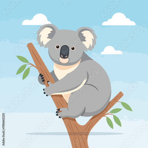A cartoon koala on a tree branch