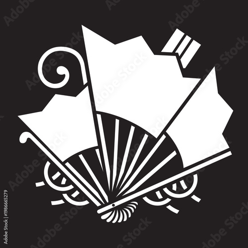 日本の伝統的な器物紋の家紋である「扇紋」のベクターデータ