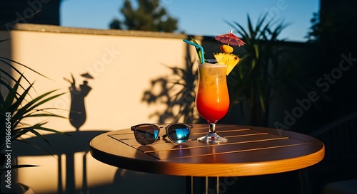Colorful cocktail, orange drink, summer patio, tropical getaway, refreshing beverage