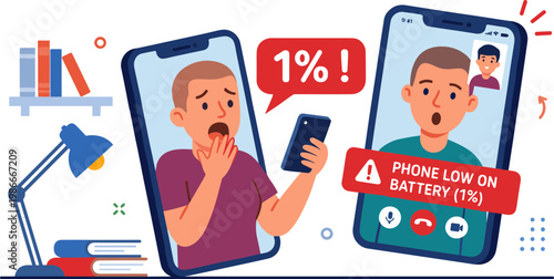 Man reacts to low battery during video call on smartphone