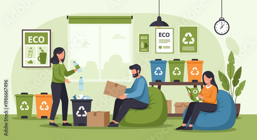 People actively participating in recycling and eco-friendly practices.