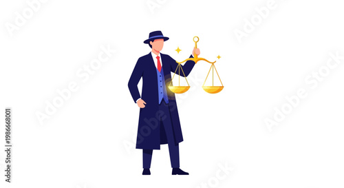 Man in suit holding scales of justice symbolizing law and fairness.