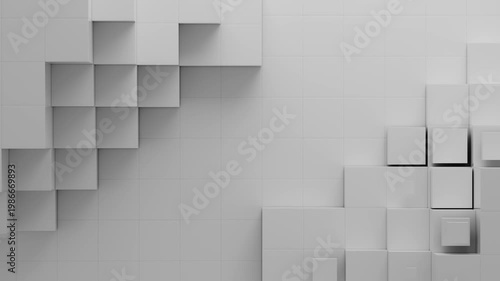 Minimal white cube wall loop background with abstract 3D blocks composition and copy space for technology, UI and corporate design