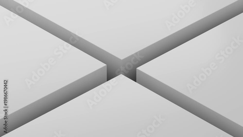 Abstract white cube intersection loop background with minimal 3D blocks and central geometric composition for technology, UI and corporate design