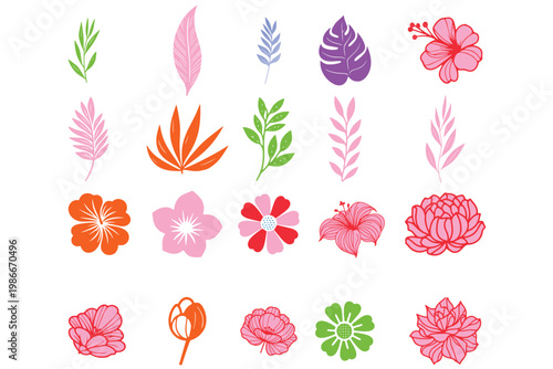 Leaf design art collection in botanical illustration style for creative branding and visual design projects