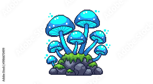 Magical Glowing Blue Mushrooms on Rocky Island.