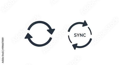 Minimalist sync icon set with circular arrows, black synchronization symbols for data transfer, refresh and update vector elements