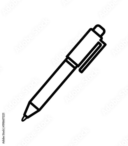 Detailed Line Art Illustration of a Ballpoint Pen for Writing and Drawing.