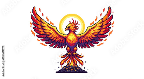 Majestic Fiery Phoenix Rising with Radiant Wings.