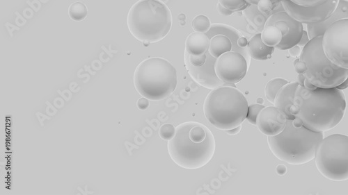 Minimal white spheres cluster loop background with floating 3D balls and soft depth for clean modern tech and corporate design