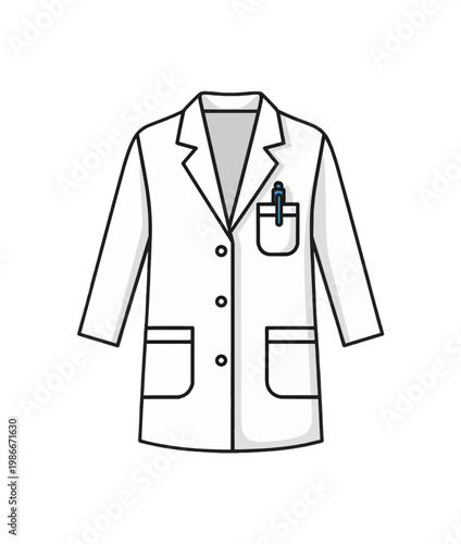 Illustration of a White Lab Coat with Pockets and Pen.