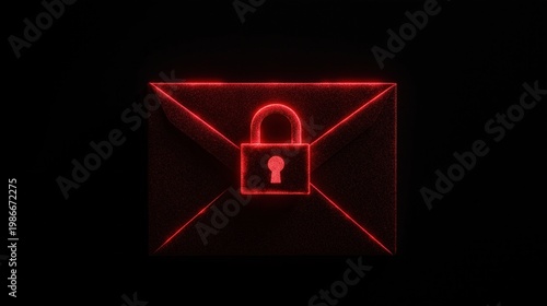 Red Glowing Email Envelope with Padlock, Data Privacy, Secure Encryption