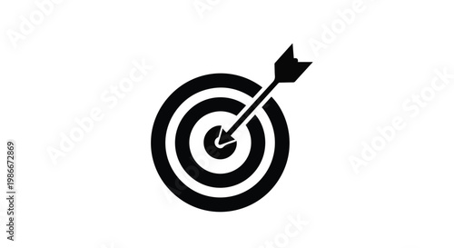 Black and white illustration of a target with an arrow hitting the bullseye