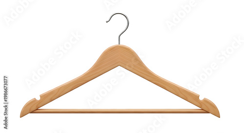 Wooden clothes hanger PNG isolated on transparent background, garment storage and closet organization.
