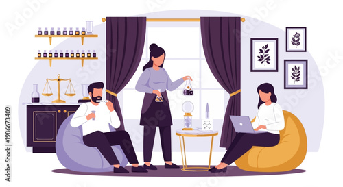 People enjoying coffee break in cozy cafe setting.