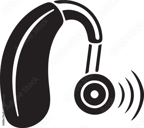 hearing aid icon with sound waves silhouette vector illustration