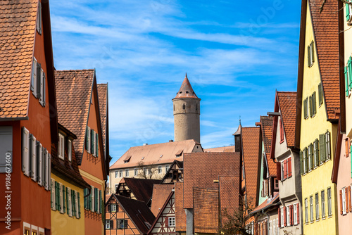 Blick auf den Grünen Turm aus der Innenstadt von Dinkelsbühl, Bayern