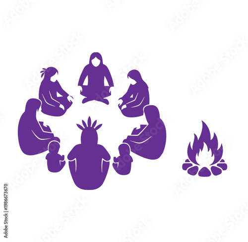 people sitting in a circle around a campfire at night