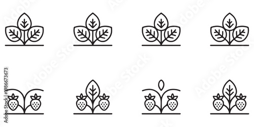 Strawberry Plant Growth Stages Line Icons for Gardening and Agriculture