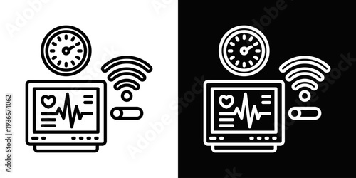 Real-Time Vitals Icon In Black And White Style