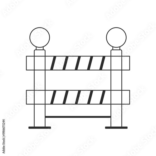 Black and white line drawing of a construction barrier with round tops