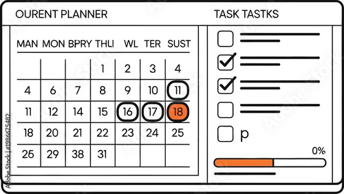 Daily Planner with Calendar, Task List, and Progress Bar - Business Concept